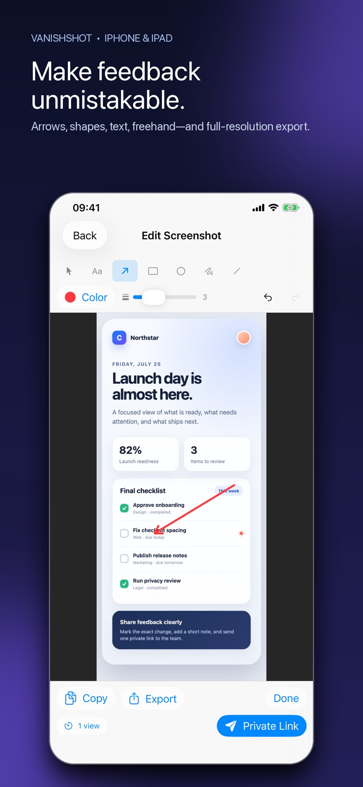 VanishShot screenshot annotation editor on iPhone