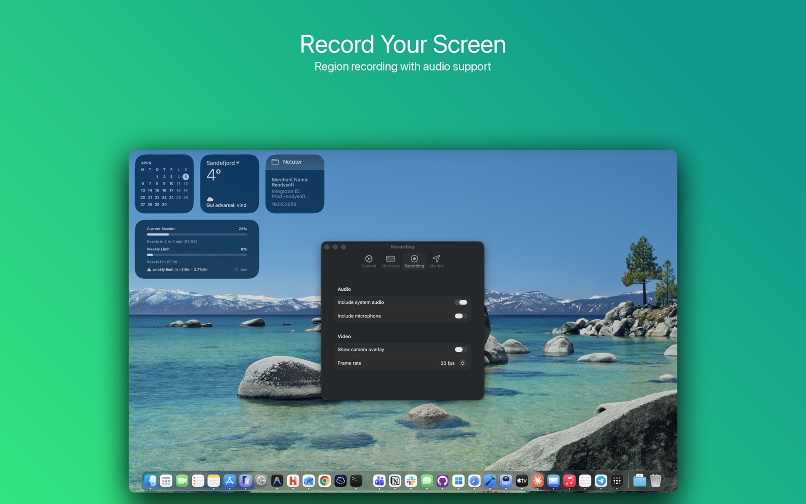 VanishShot screen recording controls on Mac